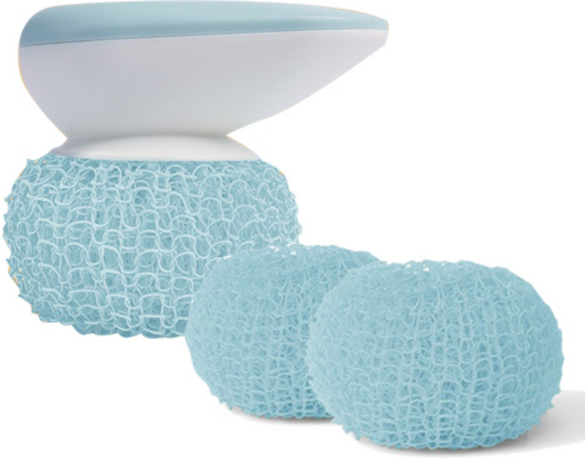 와이어 동글수세미 스카이블루 3p + 스틱 세트, 1세트