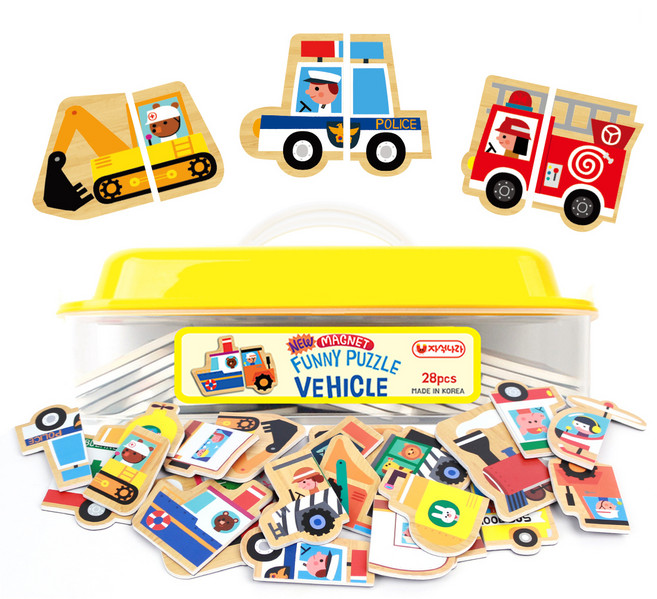 자석나라 NEW 자석 퍼니 퍼즐 탈것 판퍼즐, 1세트, 28피스