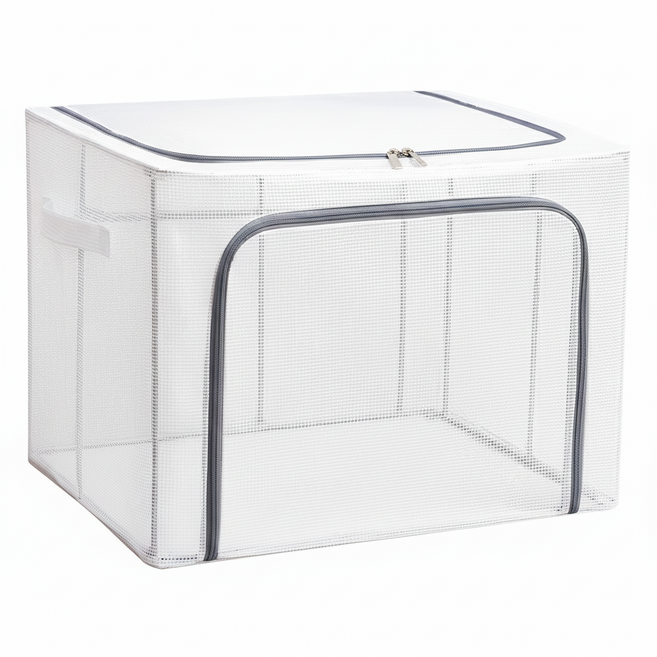 雙開口PVC鋼架衣服收納箱, 藏灰色, 1個