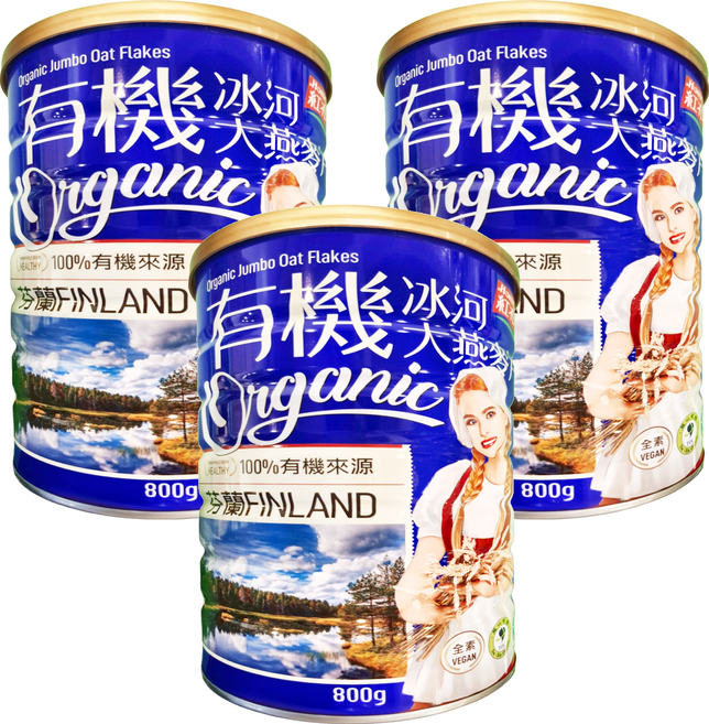 HomeBrown 紅布朗 有機冰河大燕麥片, 800g, 3罐