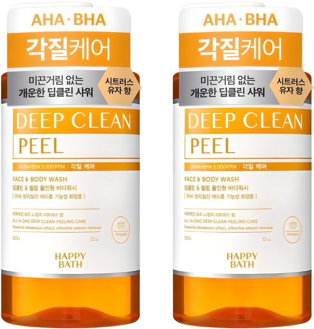해피바스 딥클린 아하바하 각질케어 올인원 바디워시 시트러스 유자 향, 900g, 2개