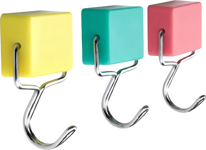 AXIS 艾克思 日式馬卡龍免釘無痕強力磁鐵掛勾 4.1 x 3.3cm 3個, 黃色 + 粉色 + 藍色, 1組