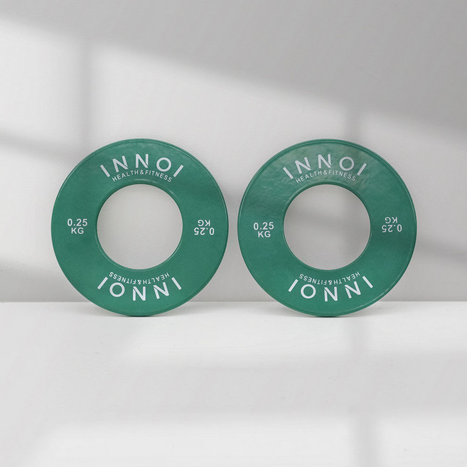 이노이 경량 원판 바벨 중량 저중량 헬스 역기 라운드스틸, 그린, 2개, 0.25kg