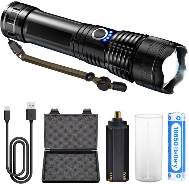 탐사 LED 후레시 충전식 써치라이트 + 18650 배터리 올인원, 1세트