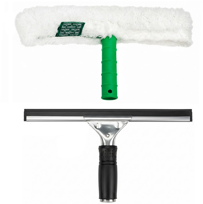 UNGER 安佳 玻璃洗窗工具組 玻璃刮刀25cm + 兔毛洗窗器, 1組, 黑色 + 綠色 + 白色