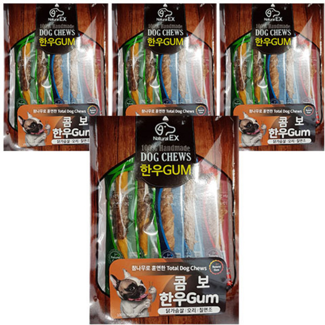 네츄럴이엑스 강아지용 콤보 한우껌 8p, 혼합맛(칠면조/오리/닭/소), 70g, 4세트