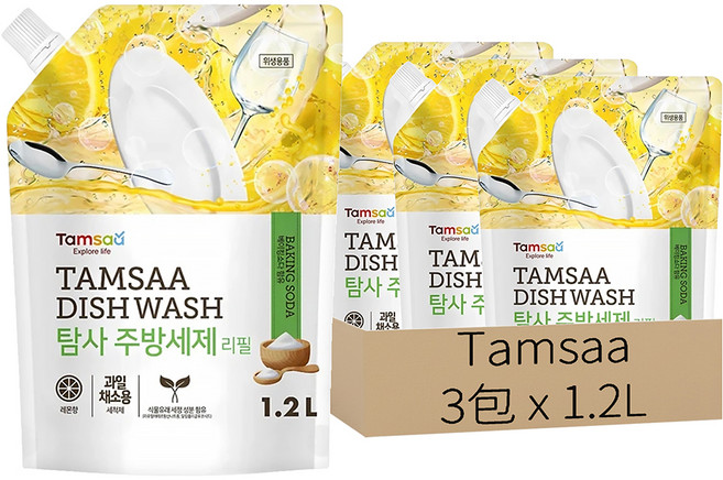 Tamsaa 小蘇打蔬果碗盤清潔液 補充包, 1.2L, 3包