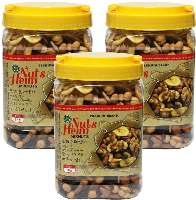 웰넛 자연두레 너츠하임 믹스넛 레드 용기, 1kg, 3개