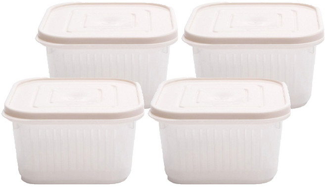 데일리픽 사각 물빠짐 과일 야채 보관 용기 베이지 4P, 1세트, 단품