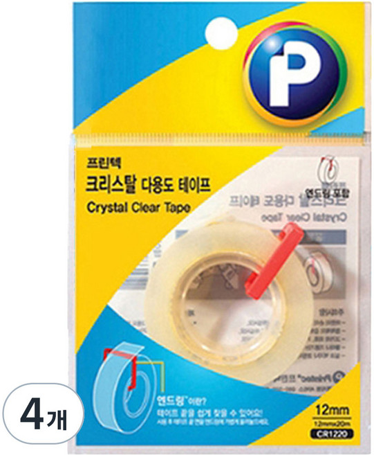 프린텍 크리스탈 다용도 테이프 리필 12mm x 20m + 엔드링, 4개