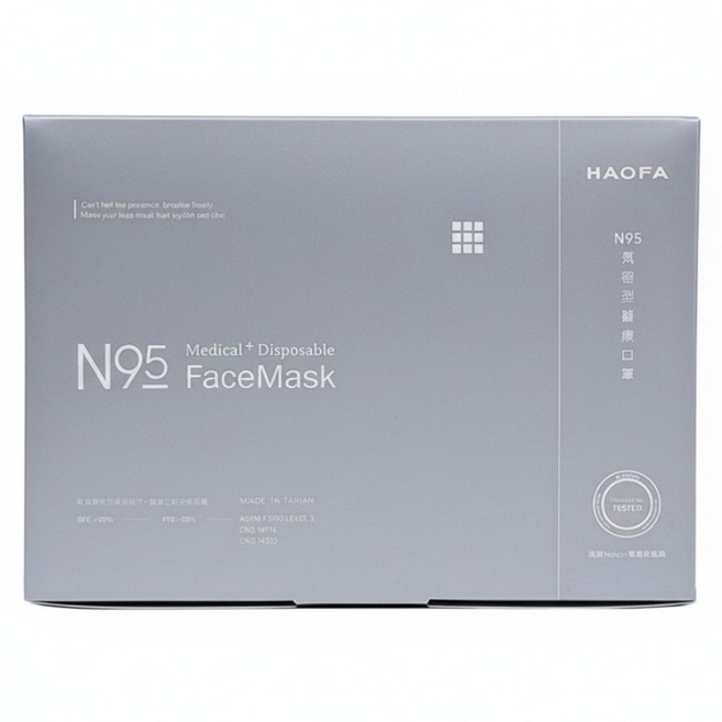 HAOFA 氣密型 N95 立體醫療口罩 M, 30片, 1盒, 蒼灰綠