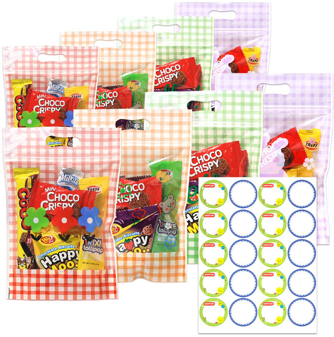 한봄 답례품 간식 구디백 단체선물 과자꾸러미, 8봉 + 라벨스티커, 1세트