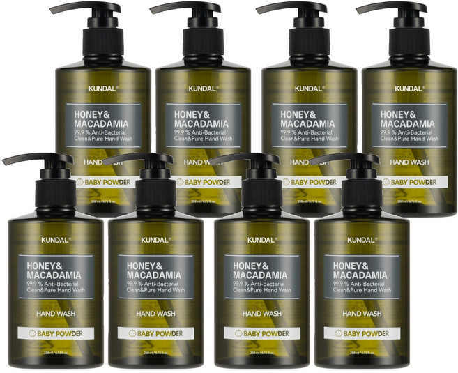 쿤달 허니 앤 마카다미아 클린 앤 퓨어 핸드워시 베이비파우더, 258ml, 8개