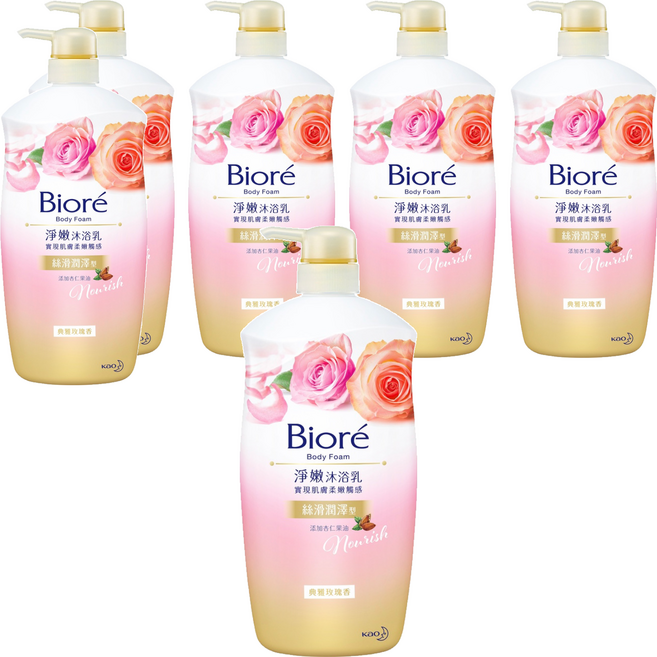 Biore 蜜妮 淨嫩沐浴乳 絲滑潤澤 玫瑰, 1kg, 6瓶