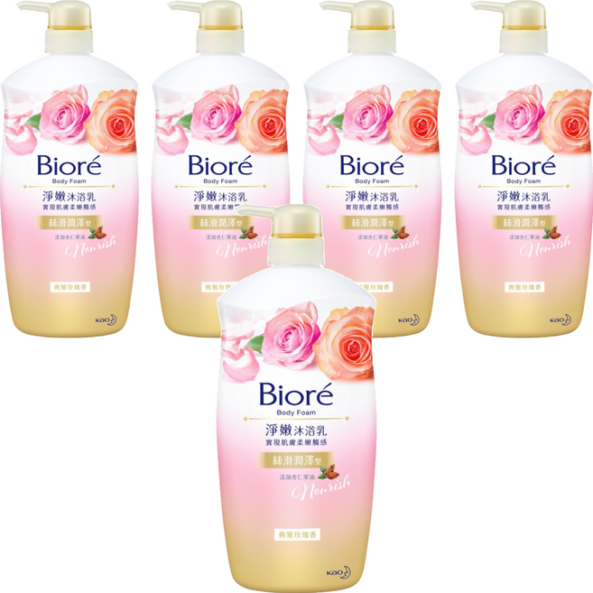 Biore 蜜妮 淨嫩沐浴乳 絲滑潤澤 玫瑰, 1kg, 5瓶