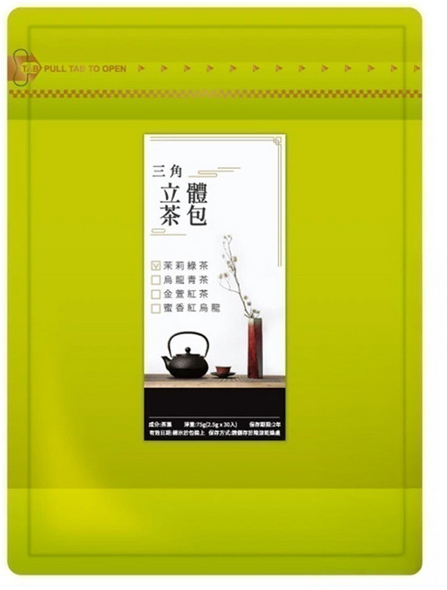 喝茶閒閒 三角立體茶包 茉莉綠茶, 2.5g, 30包, 1袋