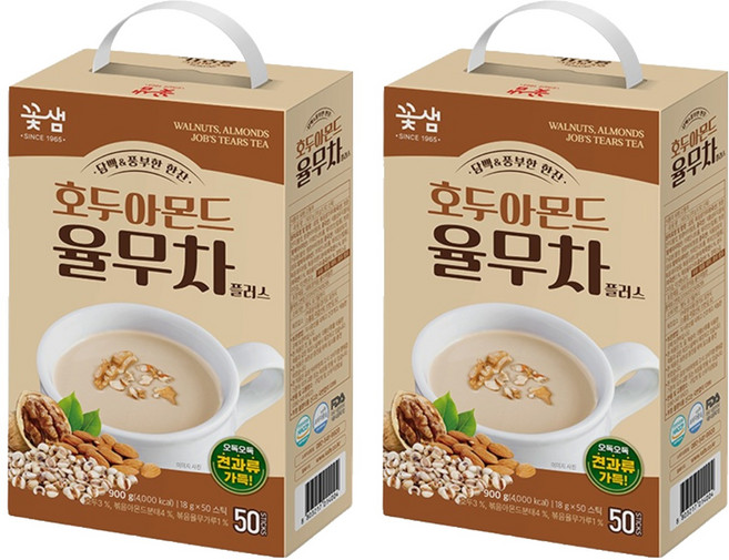 꽃샘 호두아몬드율무차플러스, 18g, 50개입, 2개