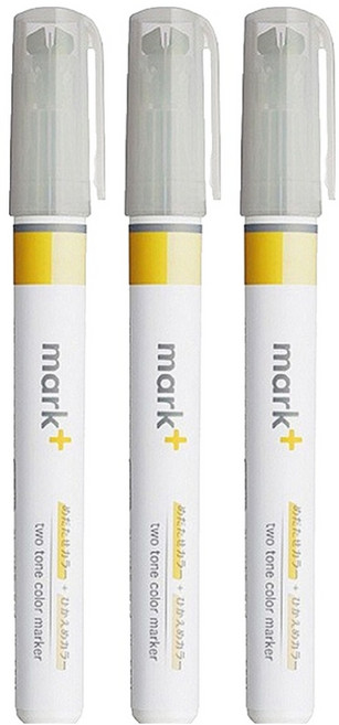 KOKUYO 國譽 mark plus 獨角仙同色系螢光筆 極細筆尖 方便書記 輕便好攜帶 100%日本製, 黃色, 3支