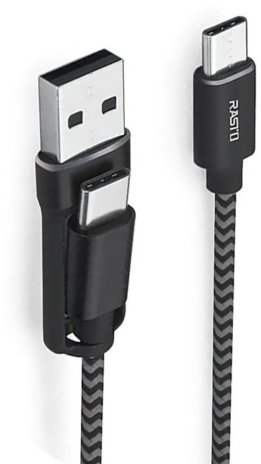 RASTO RX1 二合一鋁製充電傳輸線 Type-C 1m, 1盒, 黑色