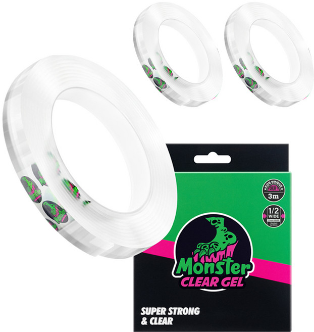 몬스터 폭좁은 클리어겔 다용도 초강력 양면테이프 15mm x 3m, 투명, 3개