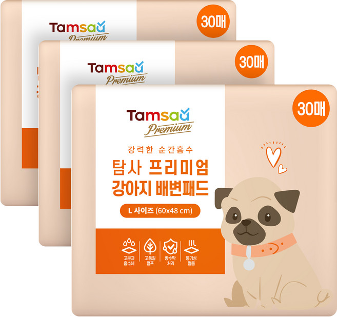 탐사 프리미엄 강력흡수 배변패드 라벤더향, 30개입, 3개