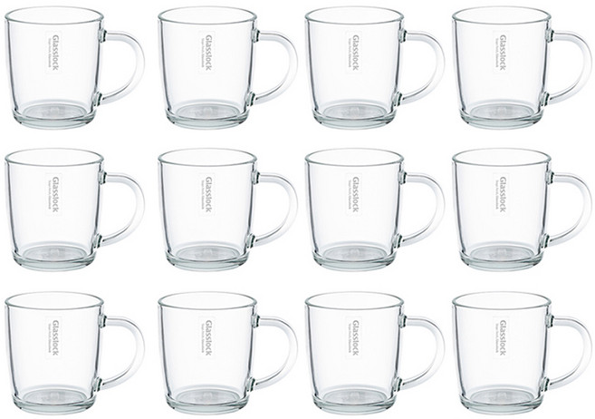 글라스락 내열강화 클래식 머그컵 360ml, 투명, 12개