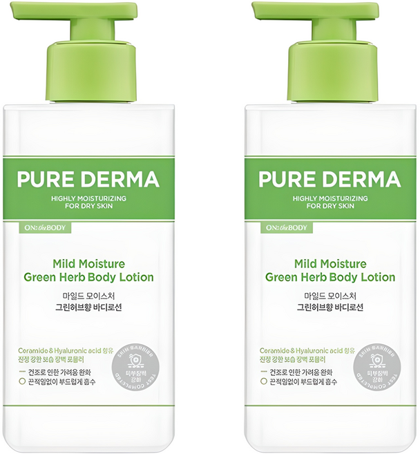 온더바디 퓨어더마 마일드 모이스처 바디로션 그린허브향, 400ml, 2개