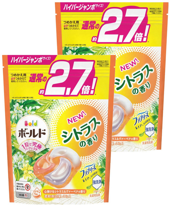 Bold 日本原裝進口 4in1 超強洗淨4D洗衣膠囊補充裝 柑橘馬鞭草, 30顆, 2袋