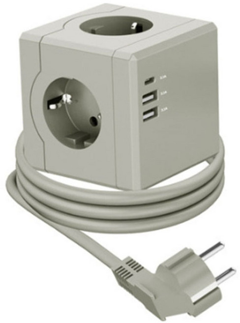 큐브형 캠핑용 3구 USB c타입 충전 고용량 멀티탭, 그레이, 1개