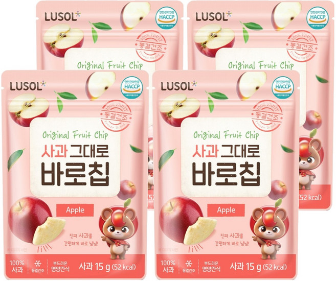 루솔 과일칩 사과 그대로 바로칩, 15g, 4개