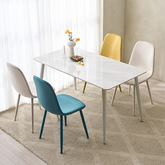 잉글랜더 SAF 로빈 식탁세트 4인용 1400 방문설치, 마블화이트 + 화이트 + 아이보리 + 옐로우 + 시안, 일반의자 4