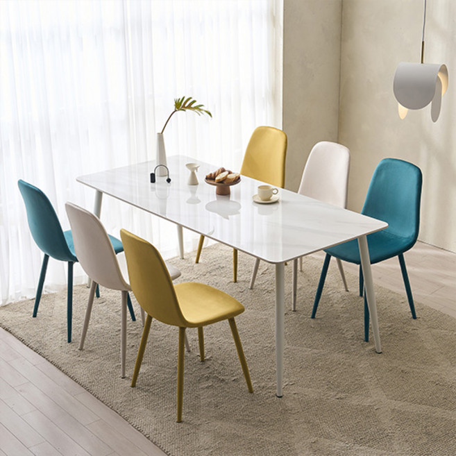 잉글랜더 SAF 로빈 식탁세트 6인용 1800 방문설치, 마블화이트 + 화이트 + 아이보리 + 옐로우 + 시안, 일반의자 6