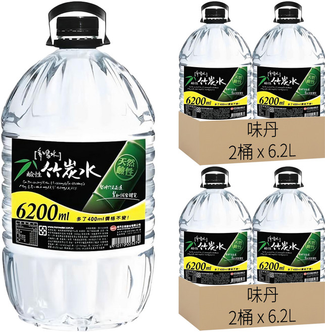 多喝水 鹼性竹炭水, 6.2L, 4瓶