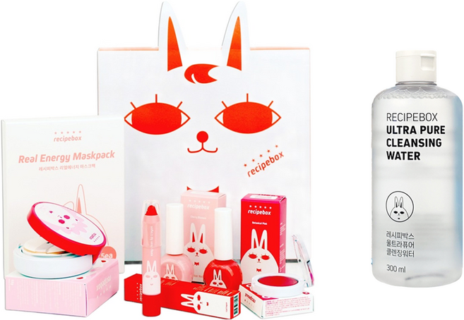 레시피박스 어린이 화장품 선물세트 선쿠션 패키지 + 클렌징워터 300ml, 매니큐어 2p + 선쿠션 + 립크레용 + 블러셔 + 마스크팩 5p + 선물박스 + 클렌징워터, 1세트