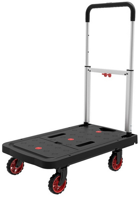 鋁合金全折疊靜音手推車, 黑色/銀色, 1層