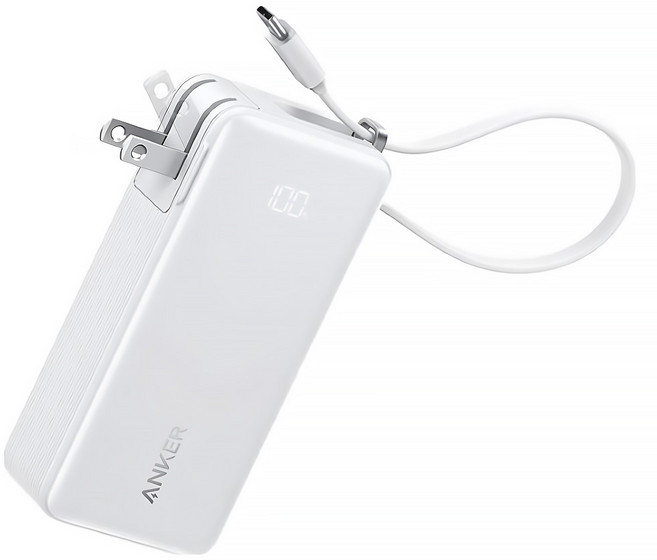 ANKER Fusion 行動電源 10000mAh 30W 三合一自帶線自帶插頭, A1637, 白色