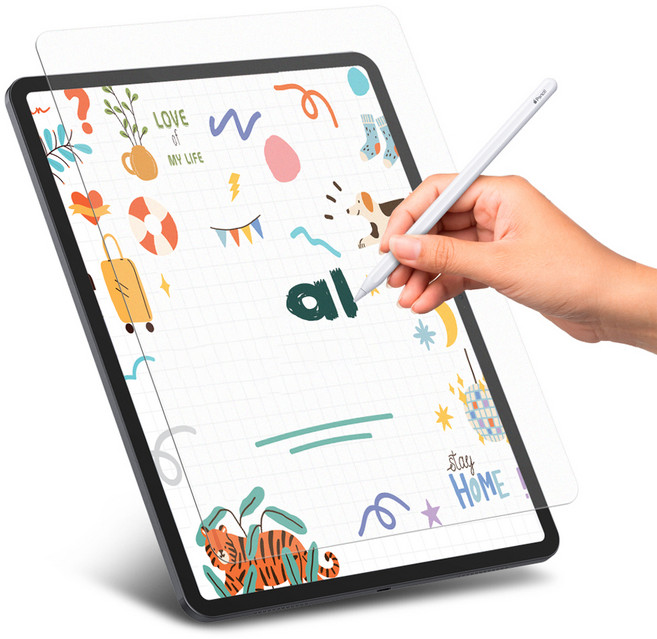 슈피겐 종이질감 강화유리 페이퍼터치 이지핏 액정보호필름 세트, 투명