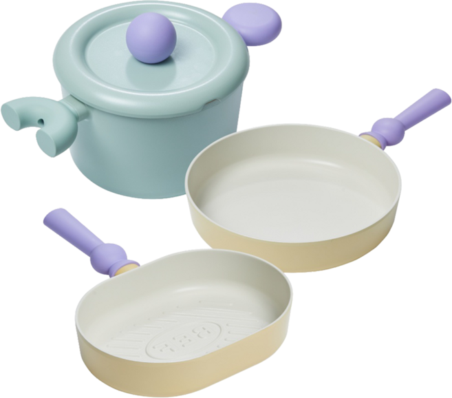 NEOFLAM 台灣原廠公司貨 Better Finger系列 IH爐可用鍋 鑄造3鍋, 綠色 + 黃色, 1套, A組 雙耳湯鍋18cm + 平底鍋24cm + 烤盤24cm