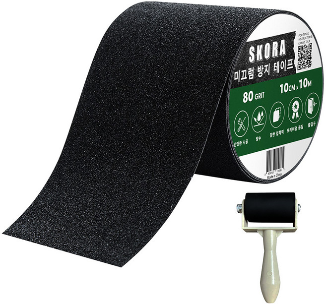 스코라 미끄럼방지 테이프 검정 10cm x 10m + 롤러, 1세트