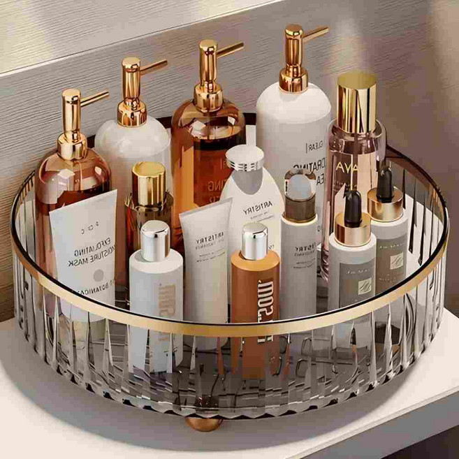 프란다스 화장품 회전 트레이 정리대, 골드, 1개