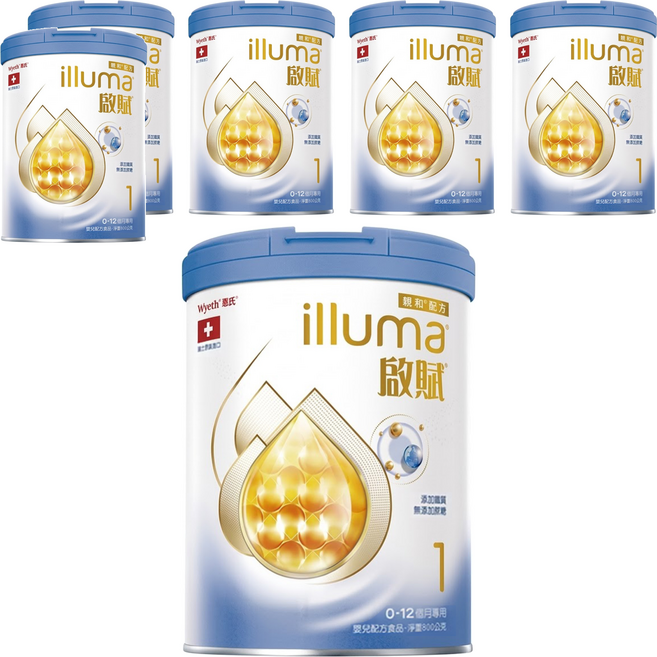 illuma 啟賦 嬰兒配方奶粉 新升級 1號 0~12個月, 800g, 1罐, 6罐