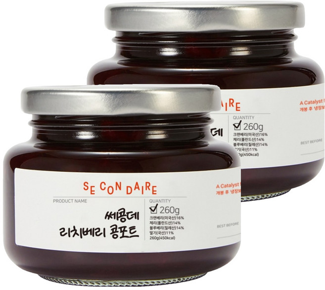 쎄콩데 리치베리 콩포트 과일잼, 260g, 2개