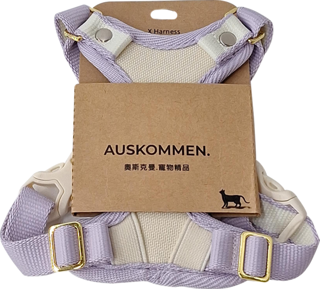 AUSKOMMEN. 奧斯克曼 貓咪X型胸背帶 提把款 寵物牽引繩, 粉霧紫, 1件