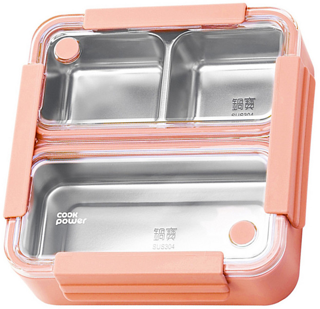 Cook Power 鍋寶 不鏽鋼分隔便當盒 雙邊透氣孔 雙層隔熱 防滑耐磨 SGS檢驗合格, 橘色, 1個