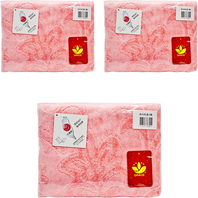 GRACE 格蕾絲 純棉緹花舒適枕巾 棉紗, 粉色, 6條