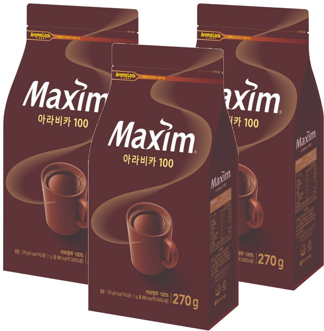맥심 아라비카 100 원두 커피, 270g, 1개입, 3개