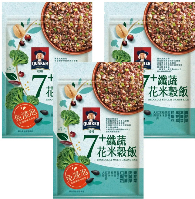 QUAKER 桂格 免浸泡7+纖蔬花米穀飯, 650g, 3包