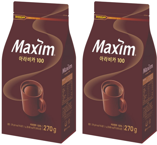맥심 아라비카 100 원두 커피, 270g, 1개입, 2개