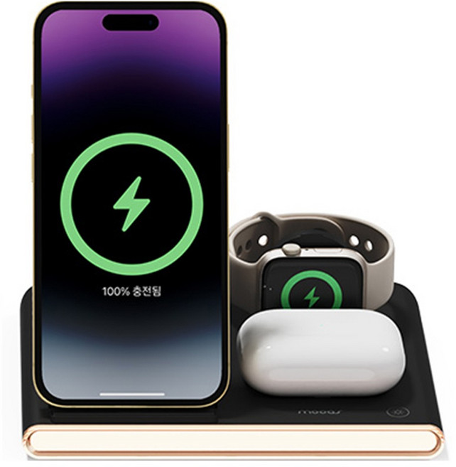 무아스 23W 플립스퀘어 3in1 고속 무선충전 무드등 거치대, 1개, 블랙