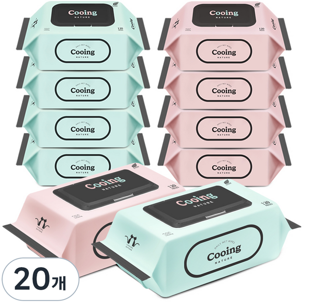 쿠잉 네이쳐 물티슈 캡형, 45g, 120매, 20개